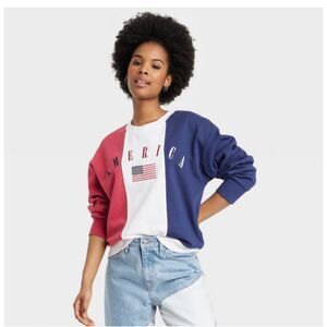 Patriotic America Flag Color Block‎ Sweatshirt Red White Blue Casual Pullover